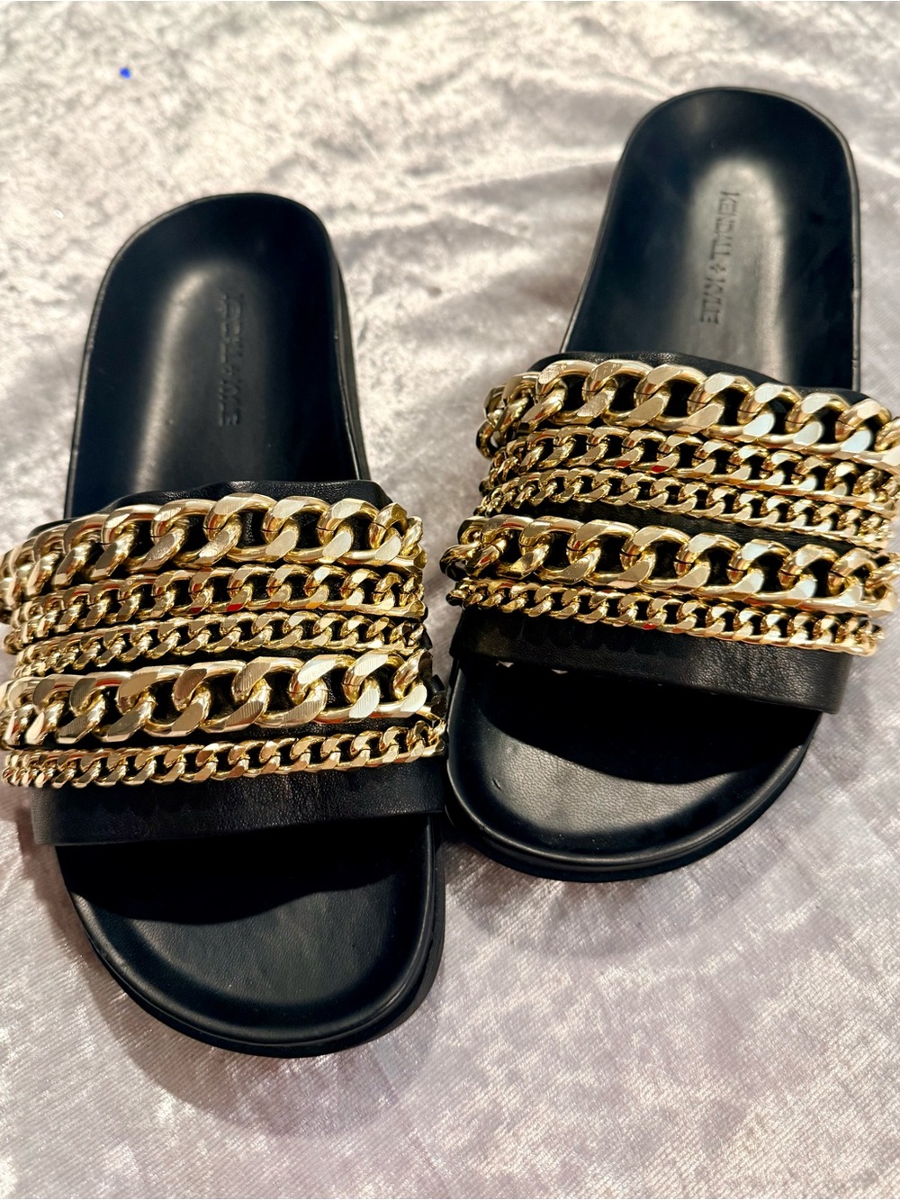 Kendall & Kylie Black Slide Sandals with Gold Chains (8)